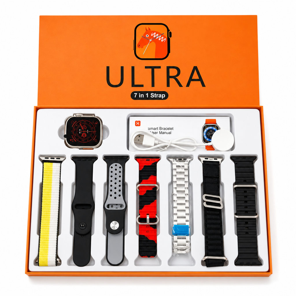 Ultra 7-in-1 Smart Watch Gift Set – Premium Smartwatch with 7 Interchangeable Straps