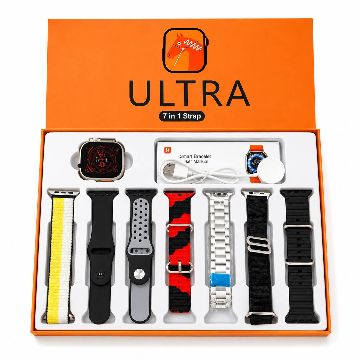 Ultra 7-in-1 Smart Watch Gift Set – Premium Smartwatch with 7 Interchangeable Straps