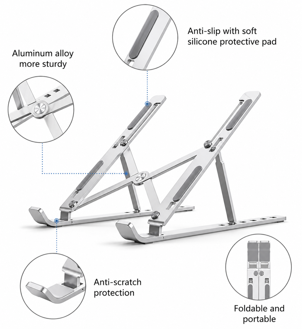 Adjustable Foldable Aluminum Laptop Stand – Ergonomic Portable Notebook Holder
