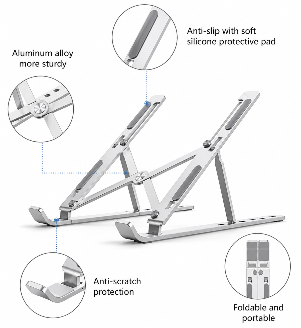 Adjustable Foldable Aluminum Laptop Stand – Ergonomic Portable Notebook Holder